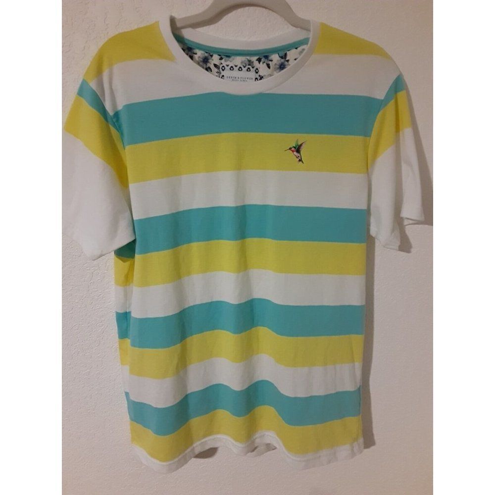 Denim and Flower Womens Soft Striped T-shirt Size L Hummingbird
